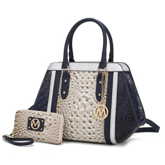 (grey navy)Daisy Croco Satchel & Wallet by Mia K - BagNook
