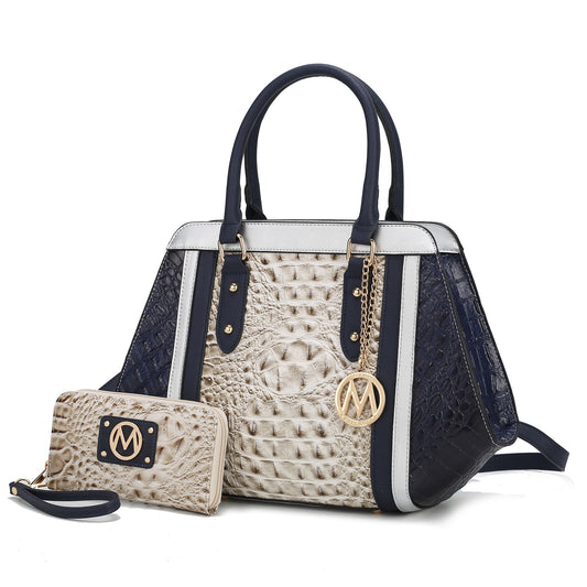 (grey navy)Daisy Croco Satchel & Wallet by Mia K - BagNook