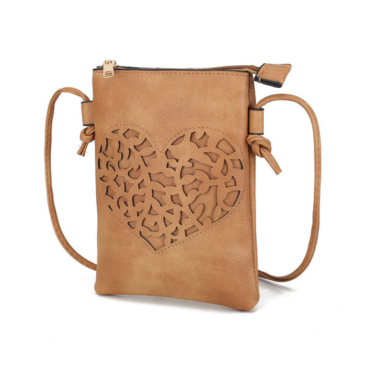 (camel)Heartly Crossbody Vegan Leather Bag by Mia K - BagNook