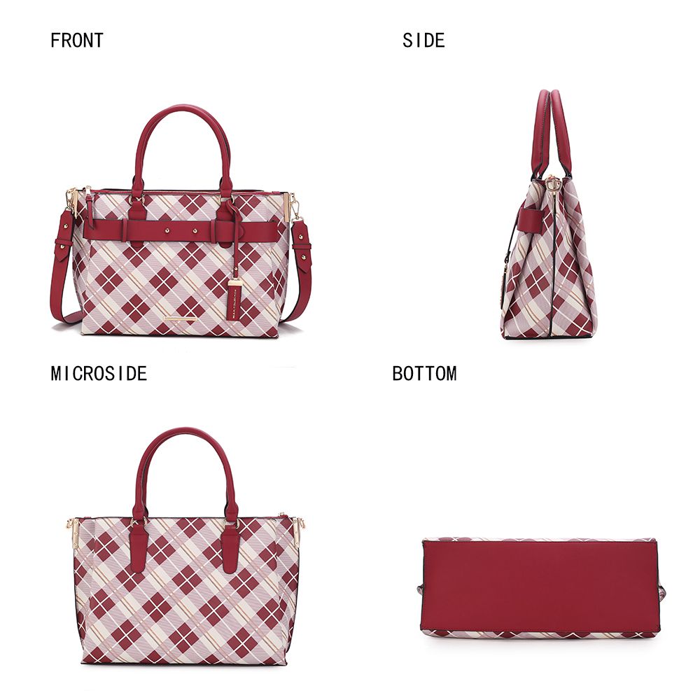 (red)Coleen Vegan Leather Women Plaid Satchel Bag by Mia k - BagNook