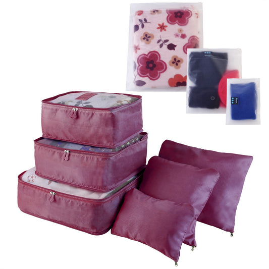 (burgundy)9pc Travel Luggage Organizer - BagNook