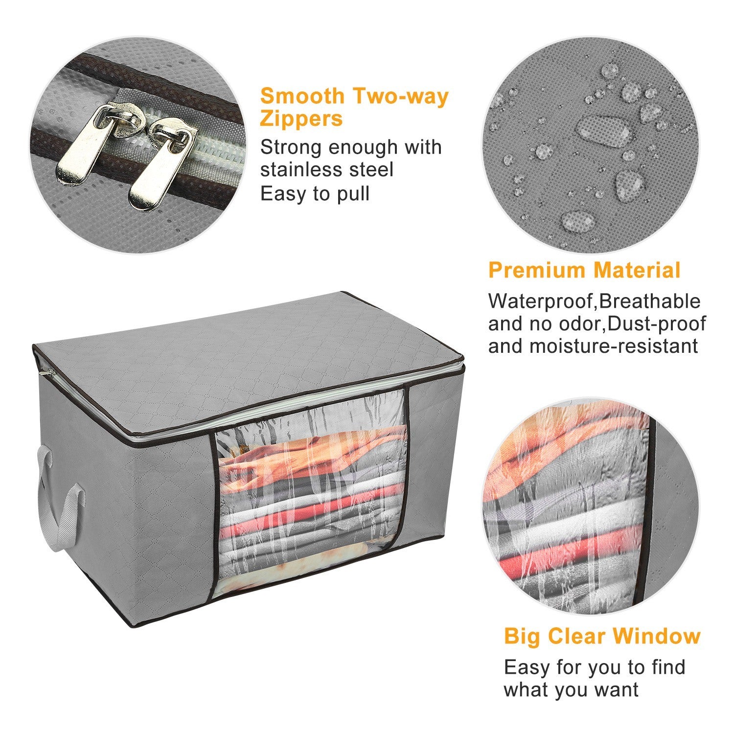 (grey)2pc Storage Bag Organizers w/Window - BagNook