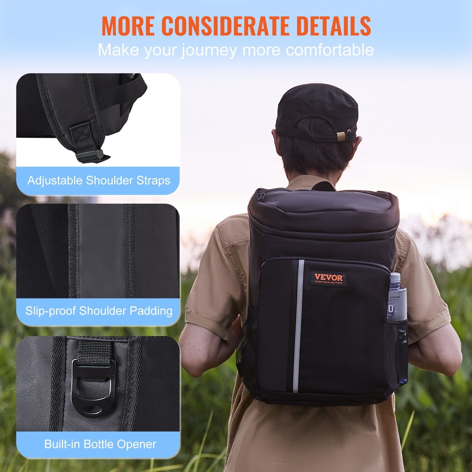 VEVOR Cooler Backpack 28 Cans, Black - BagNook