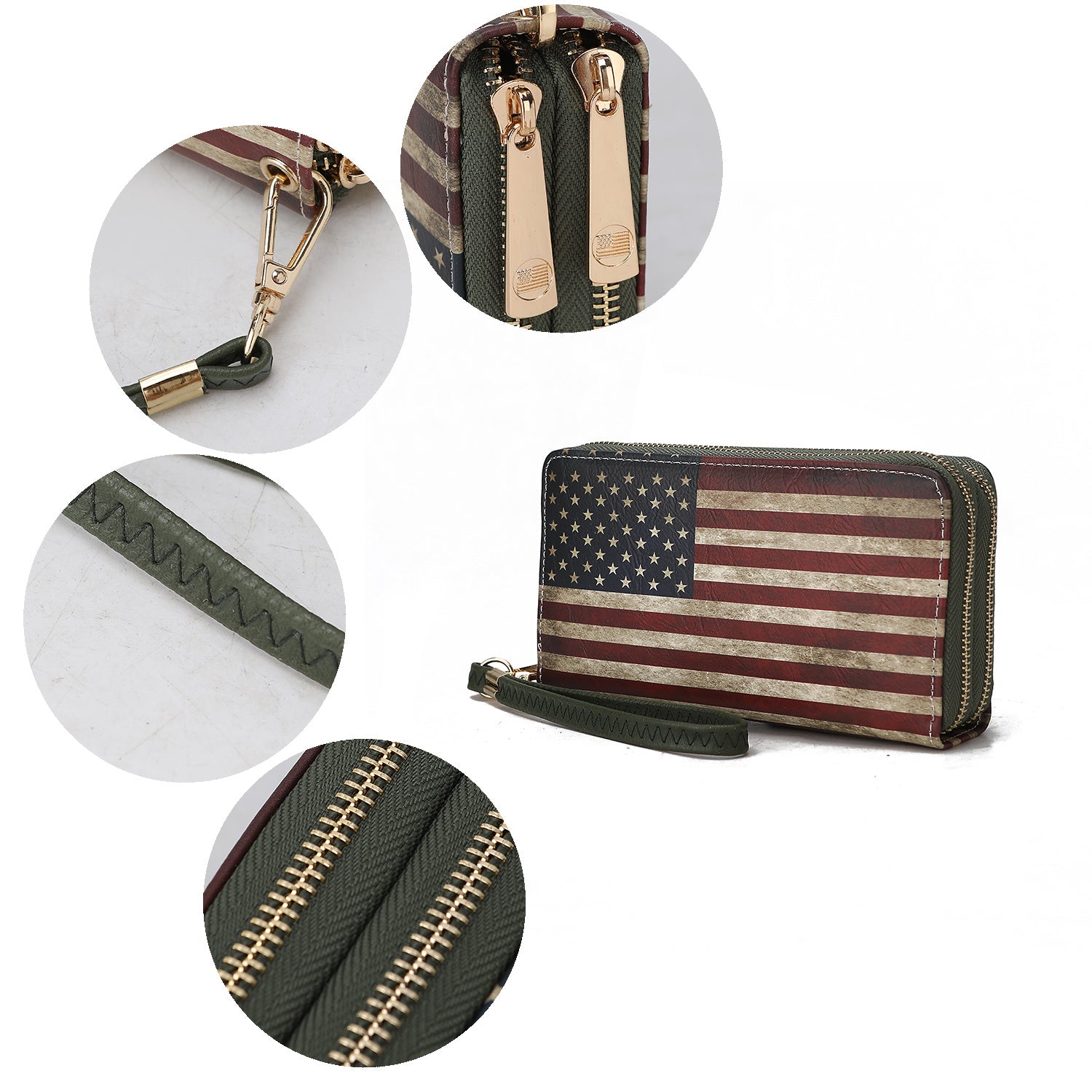 (green)Uriel Vegan Leather Women FLAG Wristlet by Mia K - BagNook