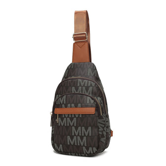 (brown)Helaena M Logo Printed Vegan Leather Sling Bag by Mia K - BagNook