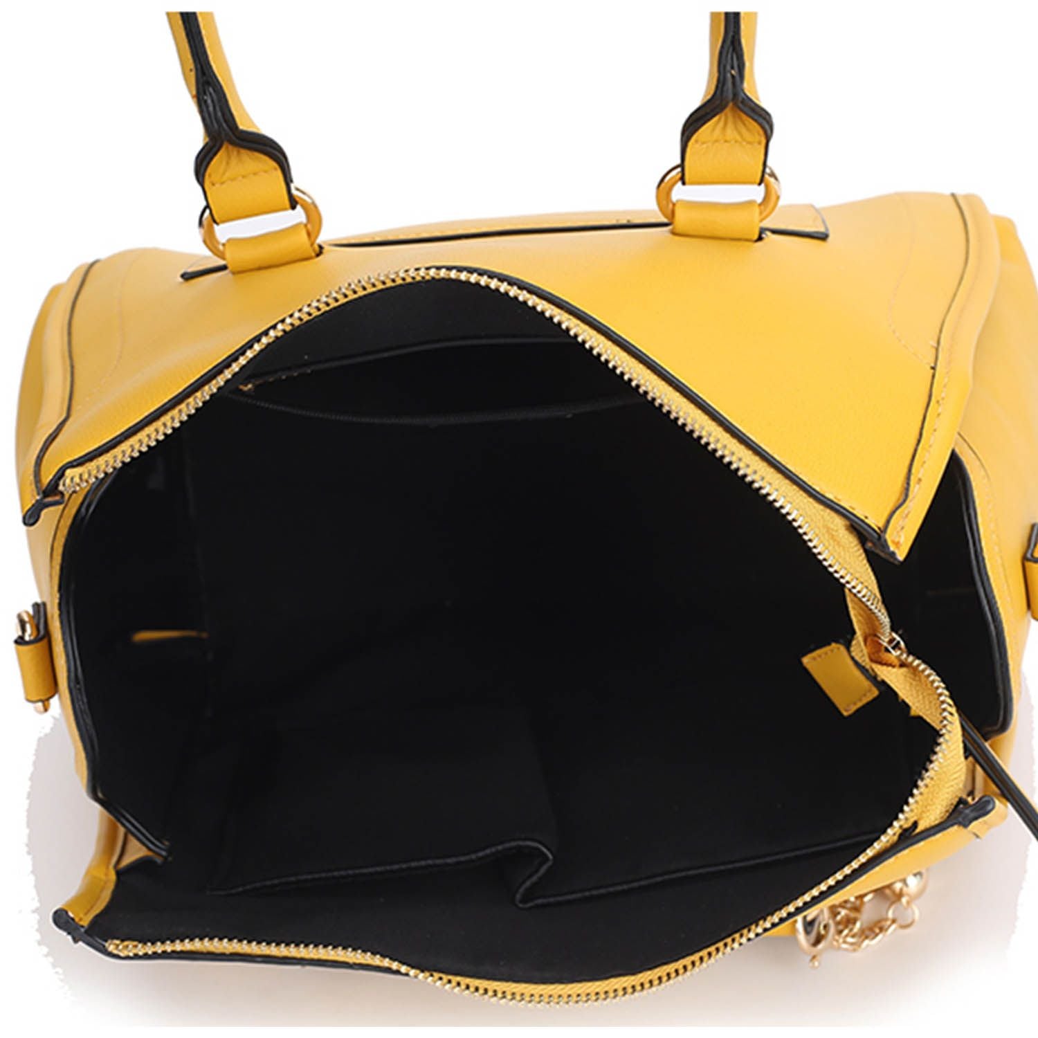 (mustard)Valeria Satchel Handbag with Keyring by Mia K - BagNook