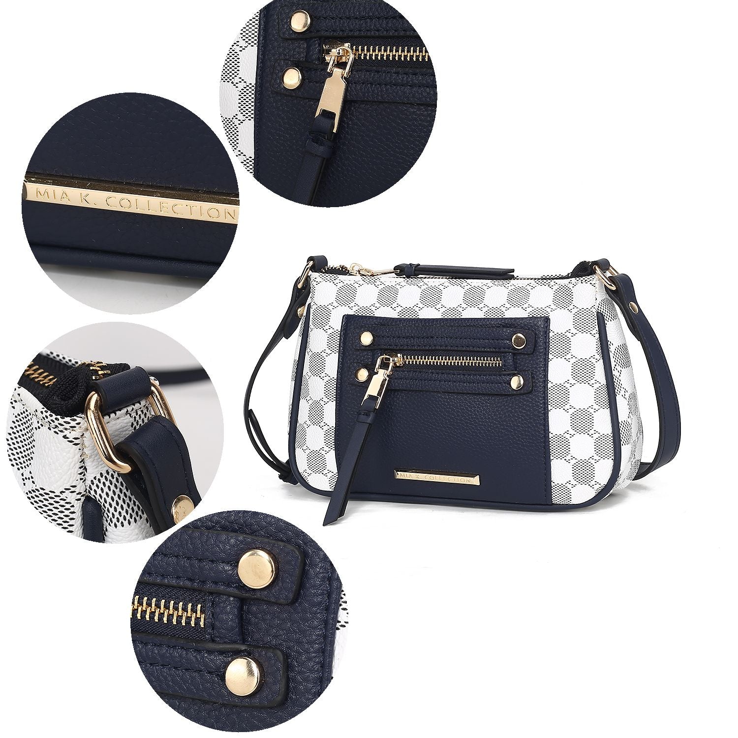 (navy)Essie Circular Print Crossbody Bag by Mia K - BagNook