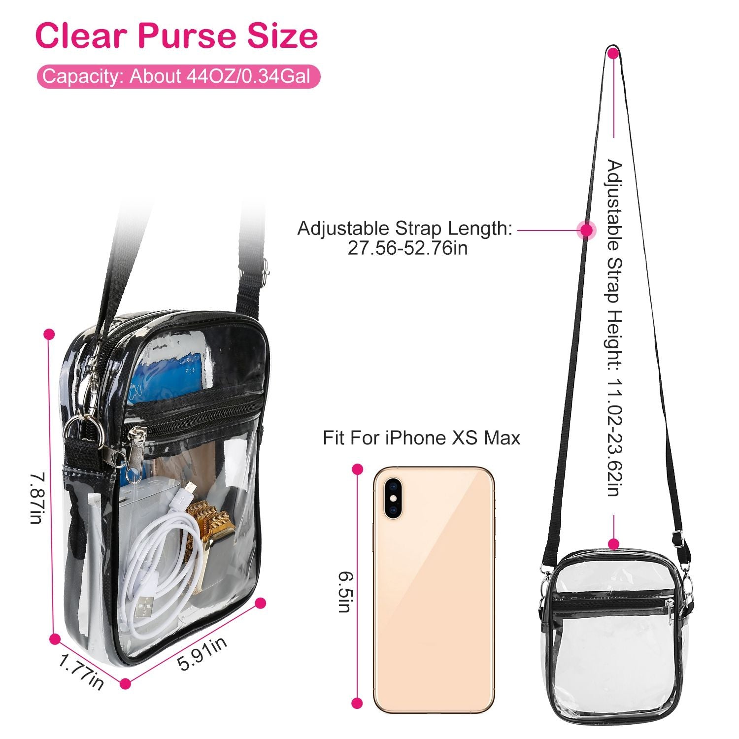 Clear Stadium Approved Crossbody w/Adjustable Strap - BagNook