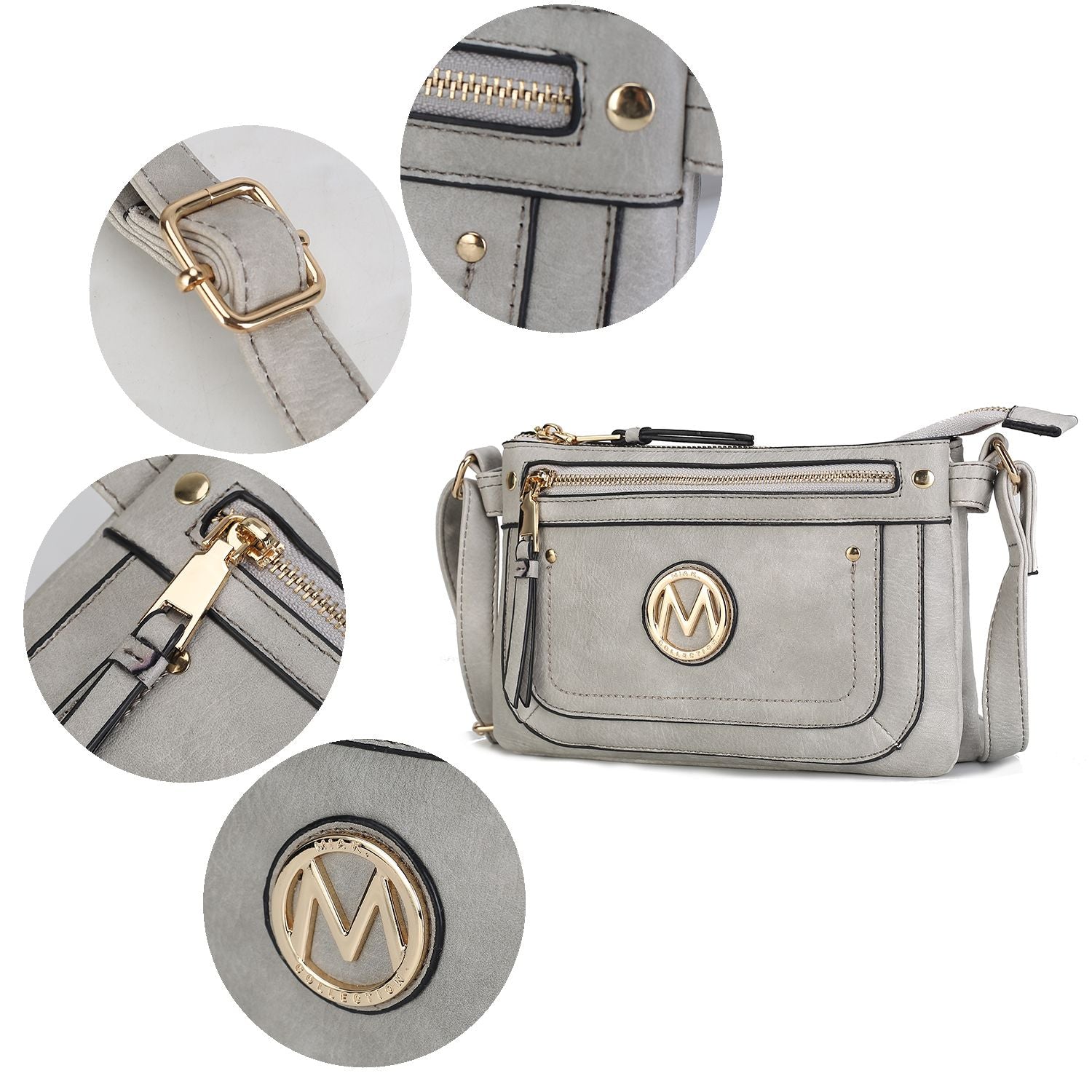 (gray)Elaina Multi Pocket Crossbody Handbag by Mia K - BagNook
