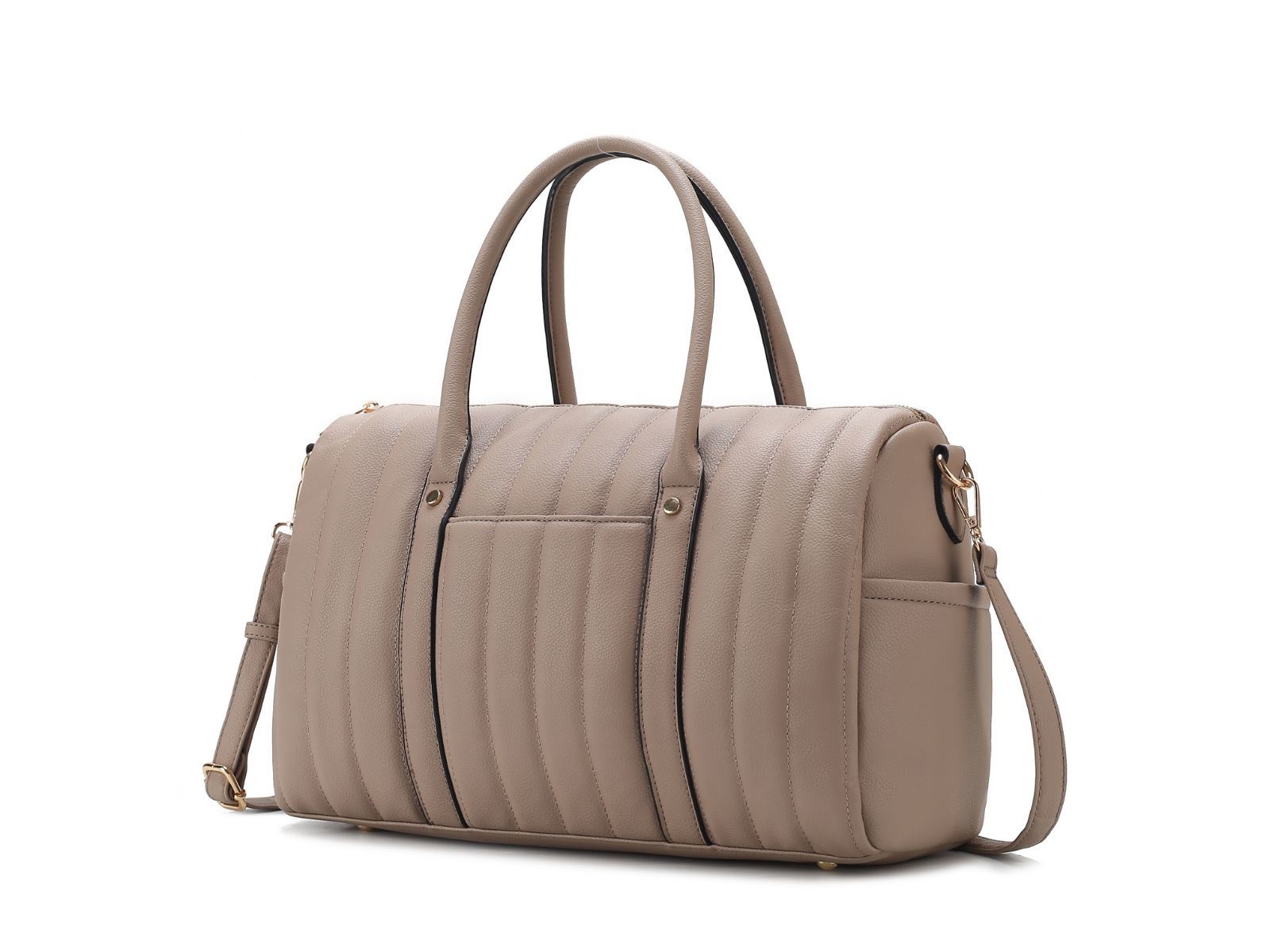 (taupe)Luana Quilted Vegan Leather Duffel Bag by Mia k - BagNook