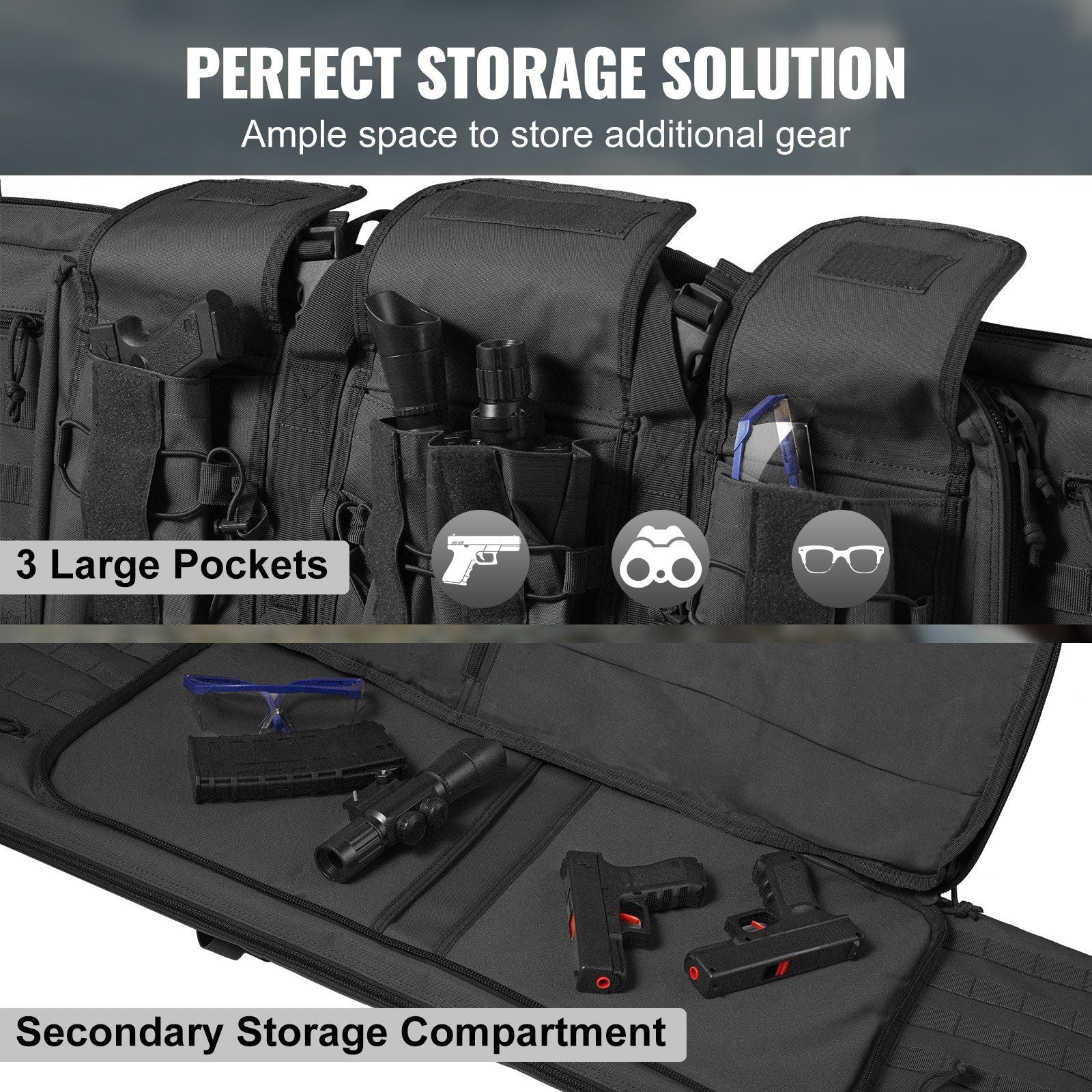 VEVOR Tact Range Bag, 36in w/ Lockable Zipper - Black - BagNook