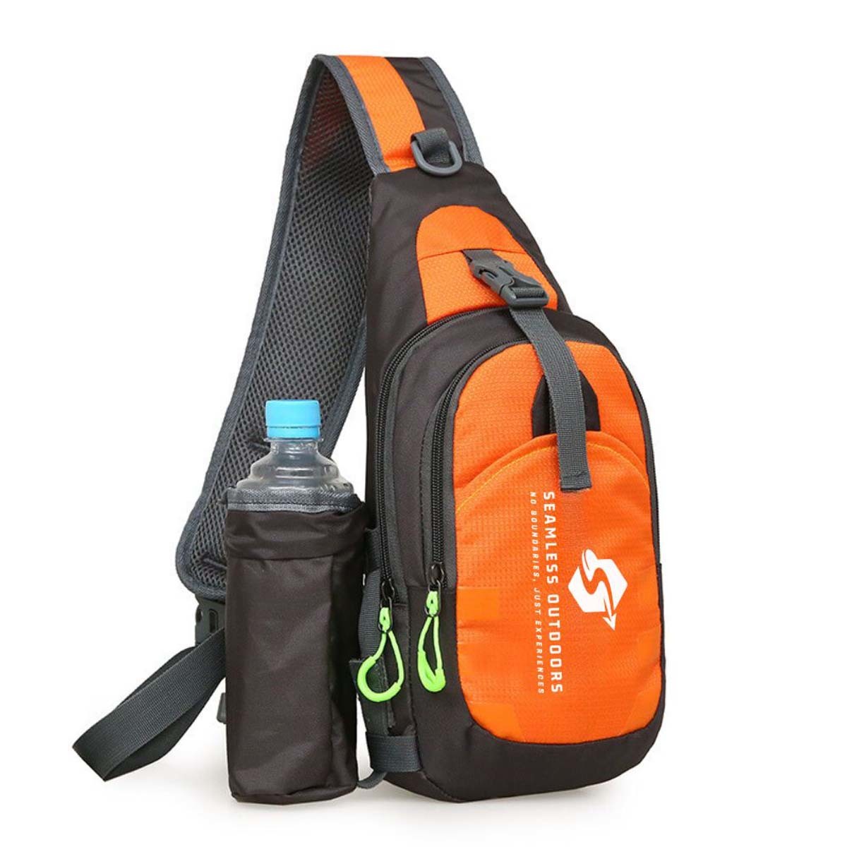(orange)Seamless Colorful Sling Bag with Water Pouch - BagNook