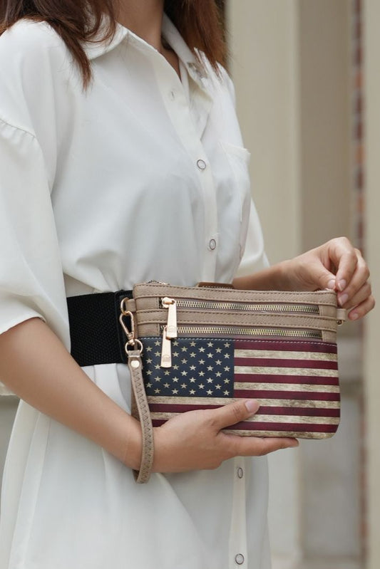 (taupe)Alisson Vegan Leather FLAG Crossbody Bag by Mia K - BagNook
