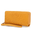 Load image into Gallery viewer, (mustard)Ellie Vegan Leather Flower Embossed Wristlet by Mia K - BagNook
