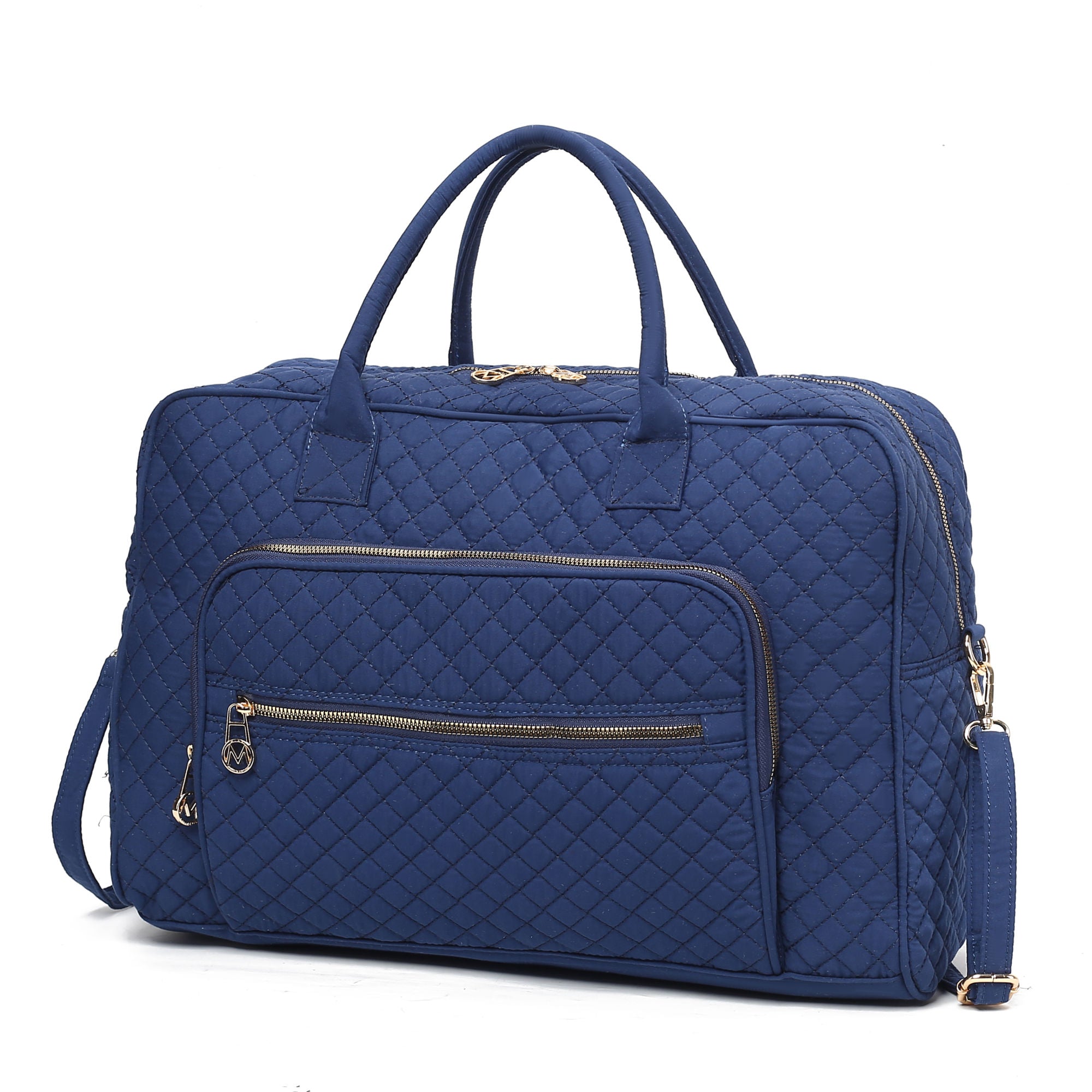 (navy)Jayla Solid Quilted Cotton Duffel Bag by Mia K - BagNook