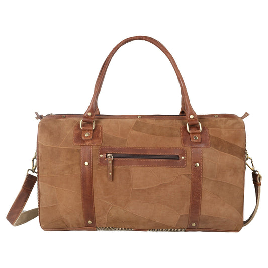 Vaan & Co. - Hardy Tan Duffel Bag - Upcycled Genuine Leather Travel Essential - BagNook