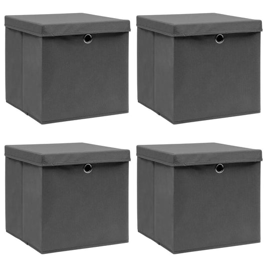 Storage Boxes w/Lids 4pc 12.6"x12.6"x12.6" Fabric - Gray - BagNook