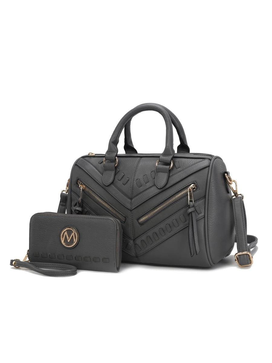 (charcoal)Lara Vegan Leather Satchel with Wallet by Mia k - BagNook