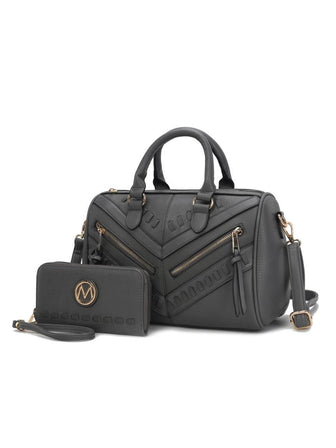(charcoal)Lara Vegan Leather Satchel with Wallet by Mia k - BagNook