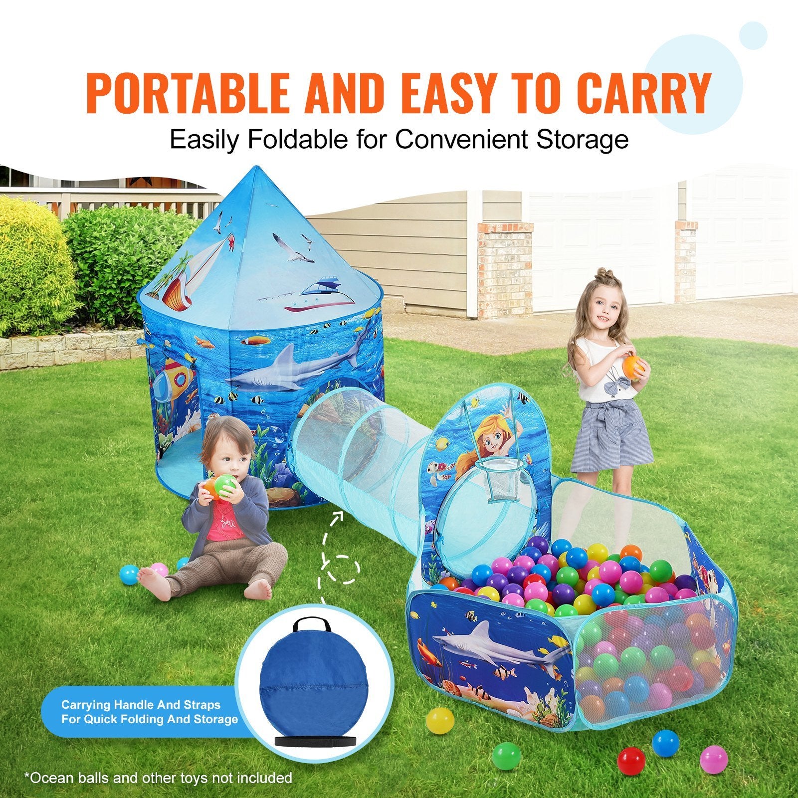 3 in 1 Kids Play Pop Up Tent with Tunnel - Indoor/Outdoor - BagNook