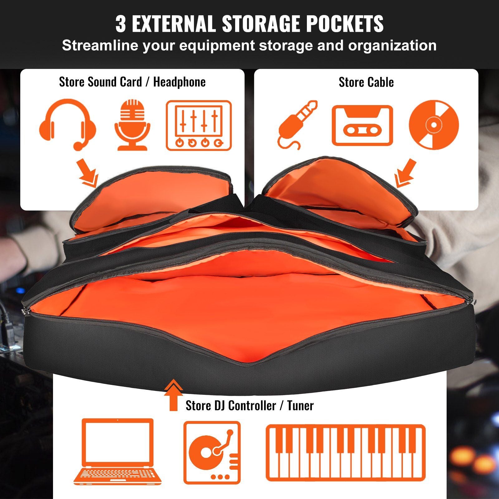 VEVOR Padded DJ Mixer Gig Bag, w/Shoulder Strap (32.6x8.6x20.4) - BagNook