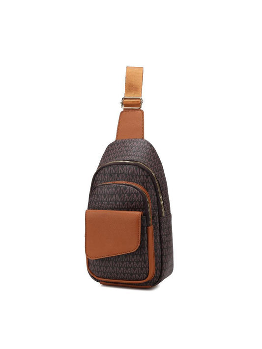 (brown)Kace M Logo Printed Women Sling Bag by MKF - BagNook