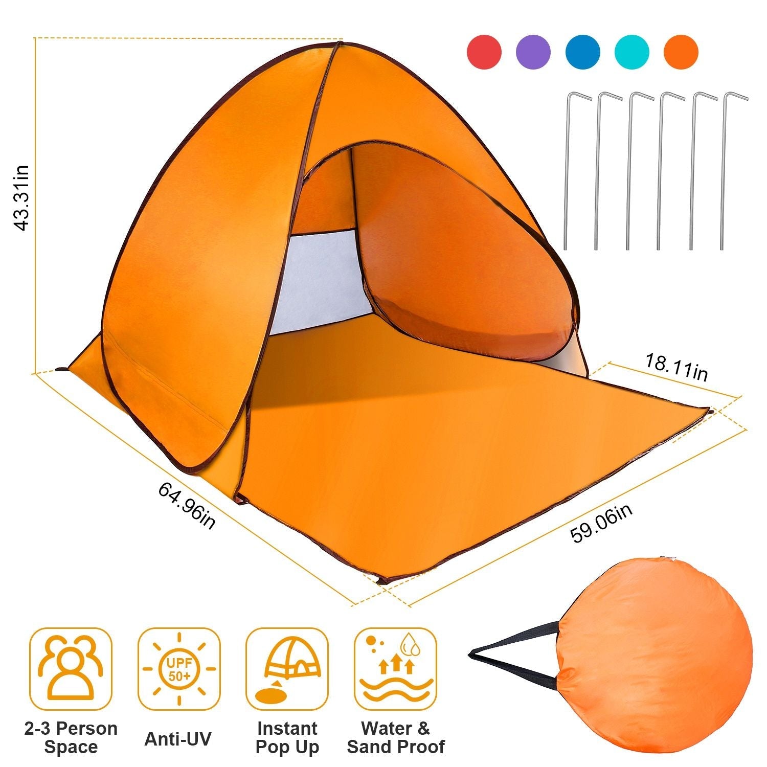 (orange)PopUp Sunshade w/Bag - BagNook