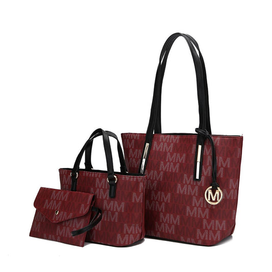 (burgundy)Aylet M Tote with Mini Handbag and Wristlet Pouch by Mia k - BagNook