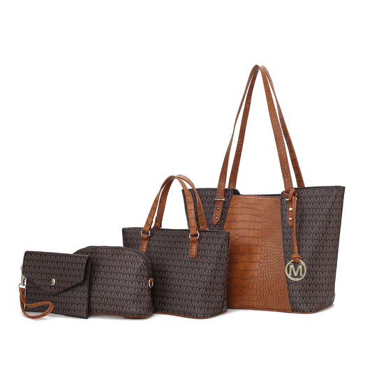 (brown)Lippa M Signature Crocodile Embossed Tote Set by Mia K - BagNook