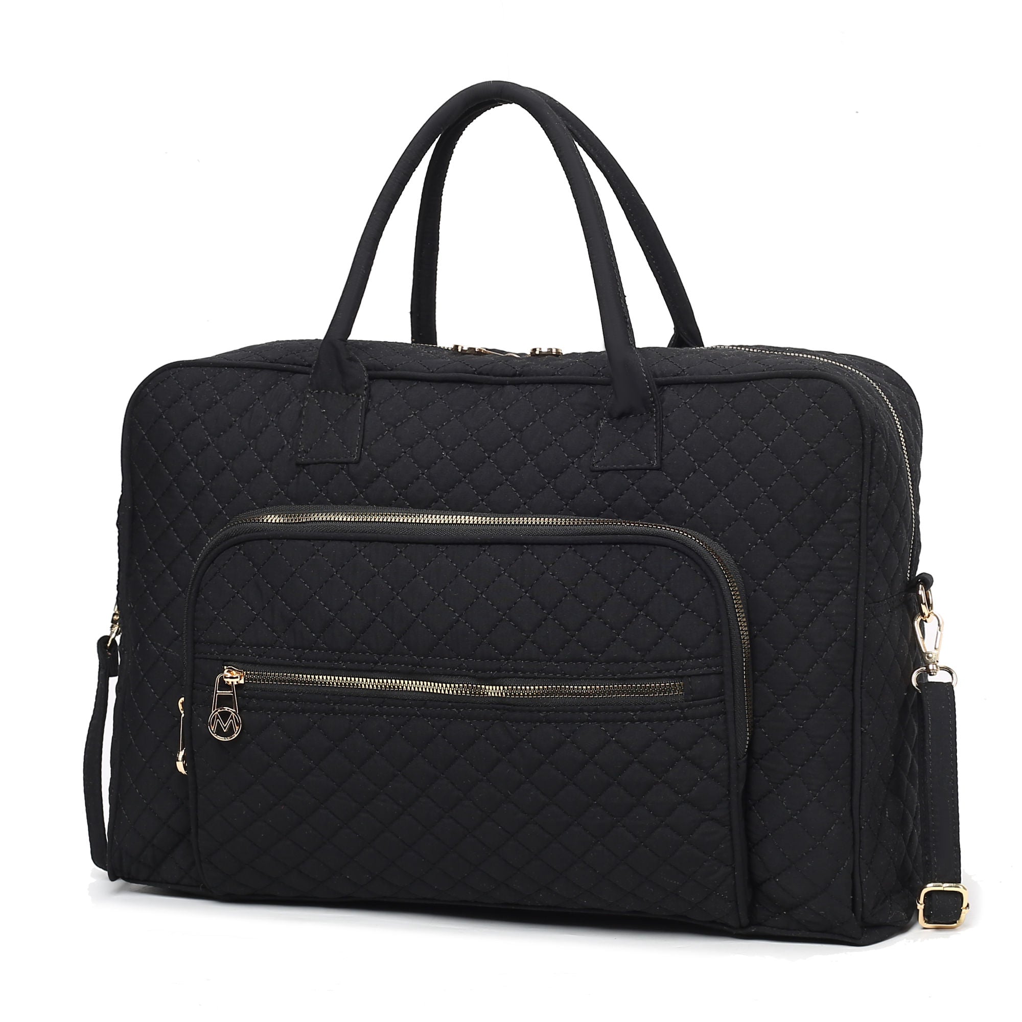 (black)Jayla Solid Quilted Cotton Duffel Bag by Mia K - BagNook