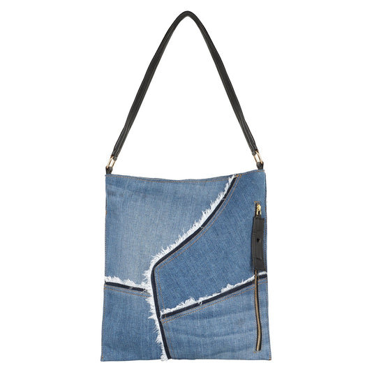 Lyla Patchwork Denim Hobo Bag - Upcycled - BagNook