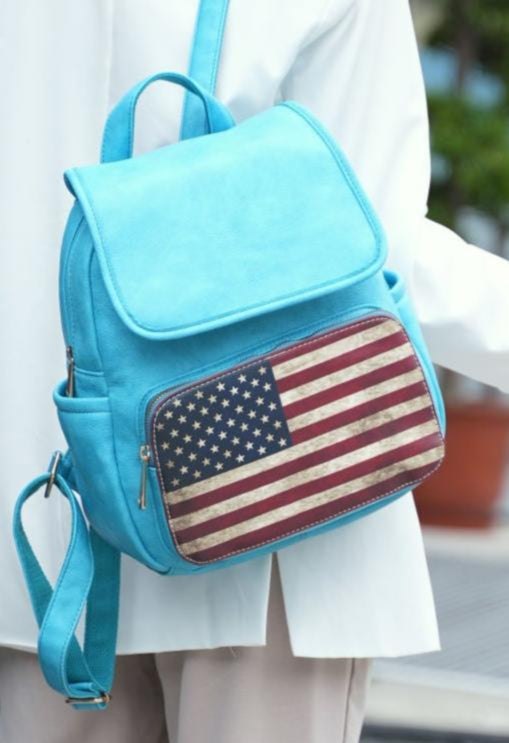 (turquoise)Regina Vegan Leather FLAG Backpack by Mia K - BagNook