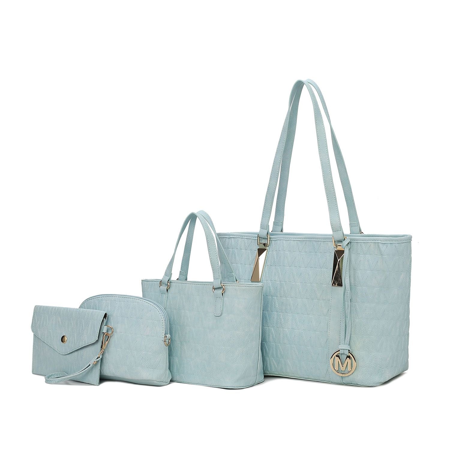(light blue)Arya 4pc Signature Vegan Leather Tote Bag Set by Mia K - BagNook