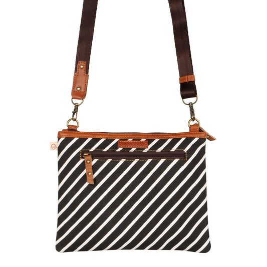 Grayson Wide Crossbody Bag w/ Pocket - Striped - Upcycled Leather - BagNook