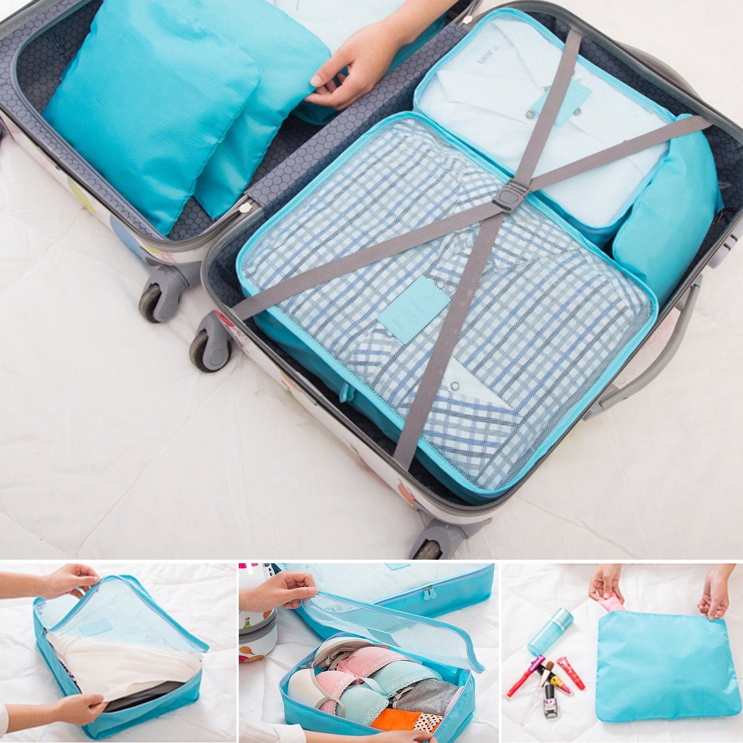 (blue)9pc Travel Luggage Organizer - BagNook