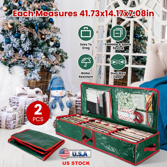 2Pcs Christmas Wrapping Paper Storage Containers - BagNook