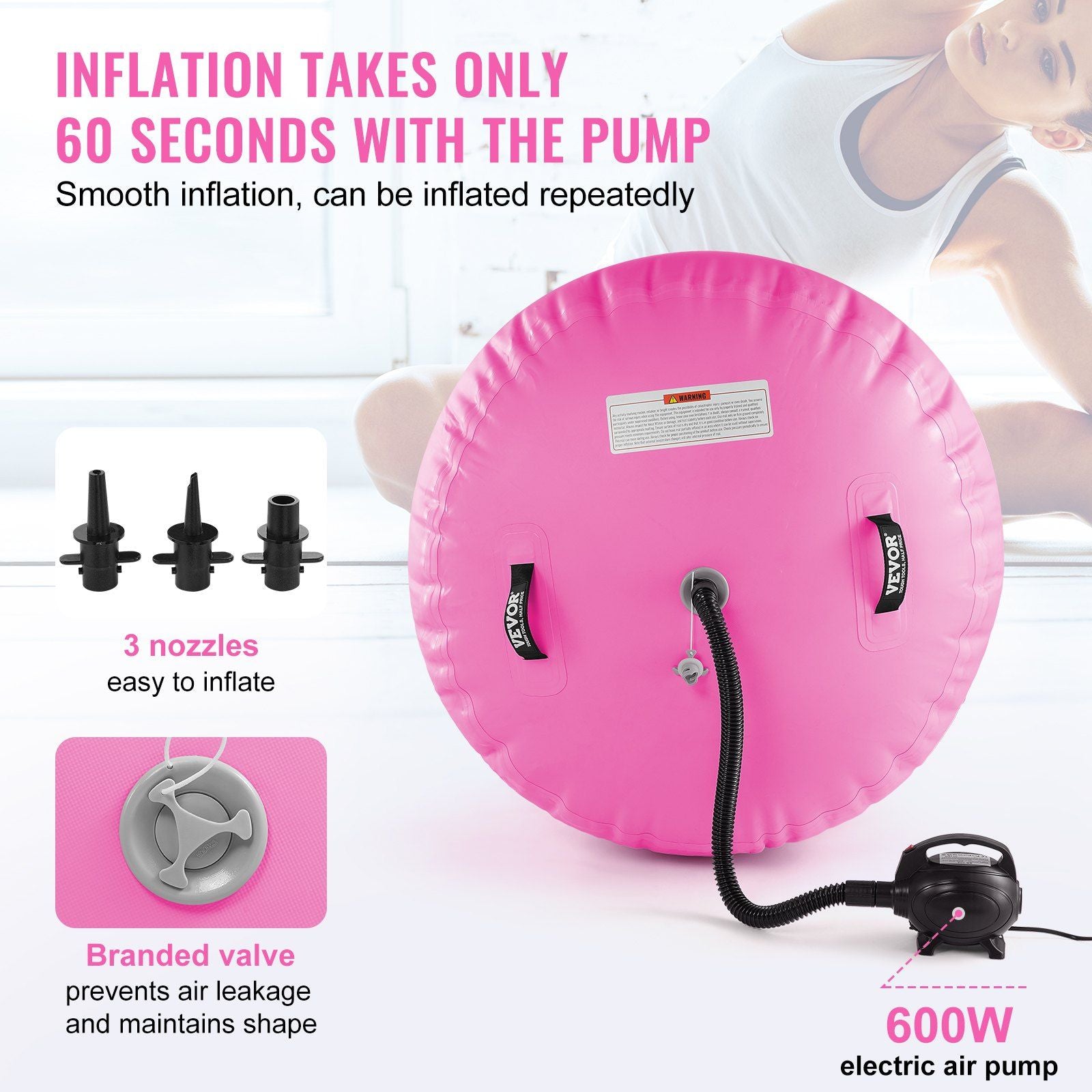 BUNDLE - VEVOR Inflatable Gymnastics 10ft Air Mat & Air Barrel Set, 2 PCS - Pink - BagNook
