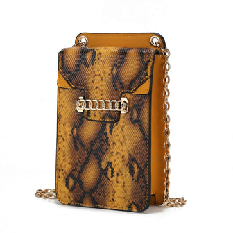 (mustard)Yael Snake embossed Vegan Leather Phone Crossbody Mia K - BagNook