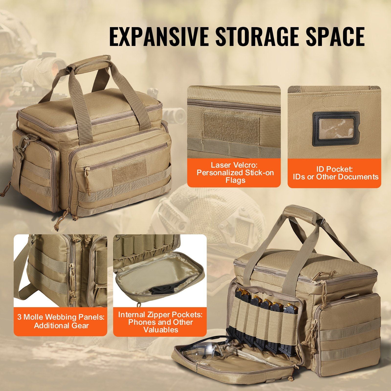 VEVOR Tactical Range Bag for 4 Pistols - Brown - BagNook