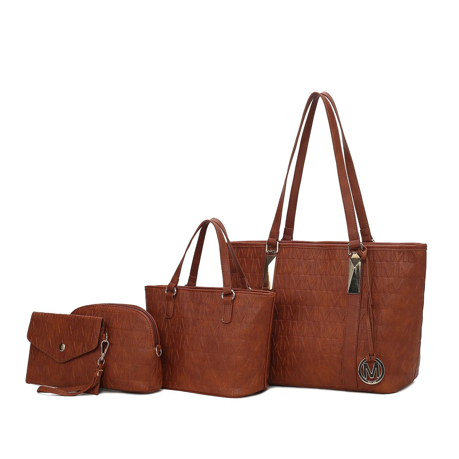 (camel)Arya 4pc Signature Vegan Leather Tote Bag Set by Mia K - BagNook