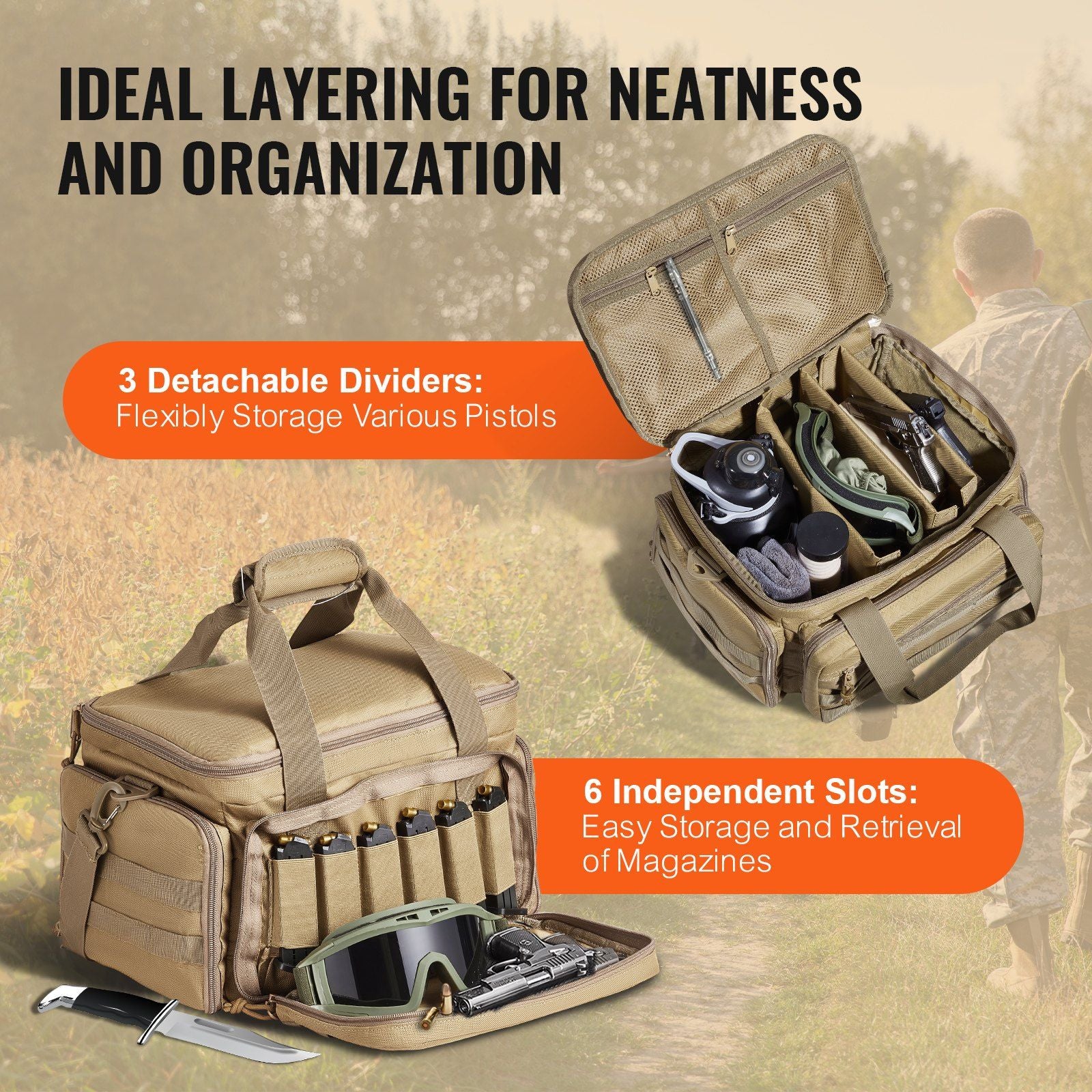 VEVOR Tactical Range Bag for 4 Pistols - Brown - BagNook