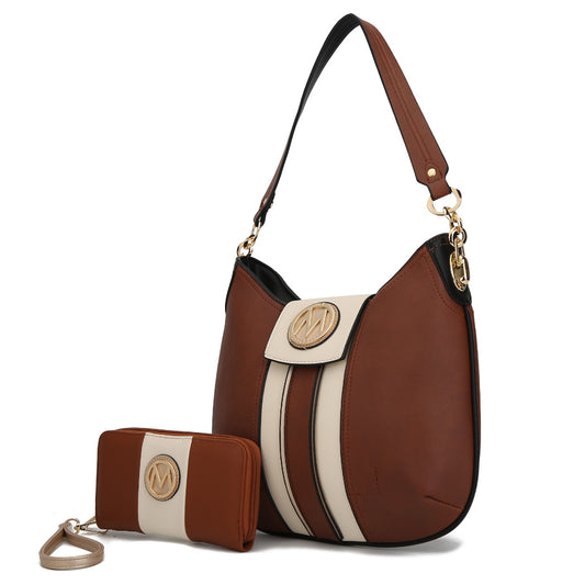 (cognac)Torri Hobo Shoulder Bag with Wallet by Mia K - BagNook