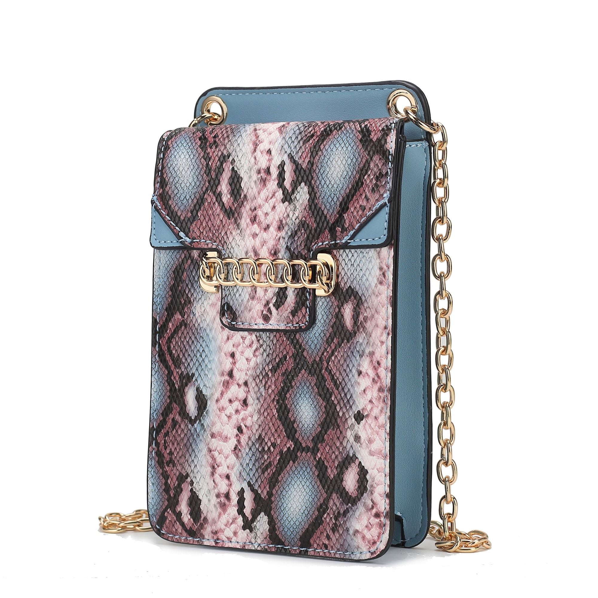 (denim)Yael Snake embossed Vegan Leather Phone Crossbody Mia K - BagNook