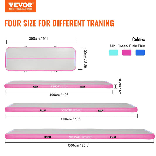 VEVOR Gymnastics Inflatable Air Mat, 4" Thick, 10ft Pink - BagNook