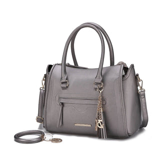 (pewter)Valeria Satchel Handbag with Keyring by Mia K - BagNook