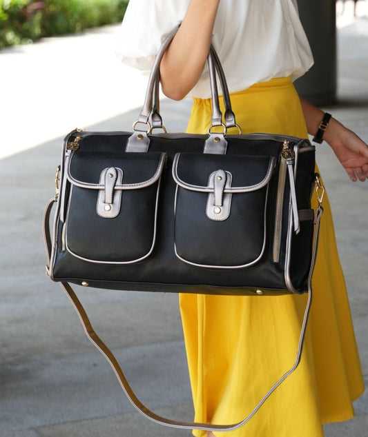 (pewter)Genevieve Duffel Color Block by Mia k - BagNook
