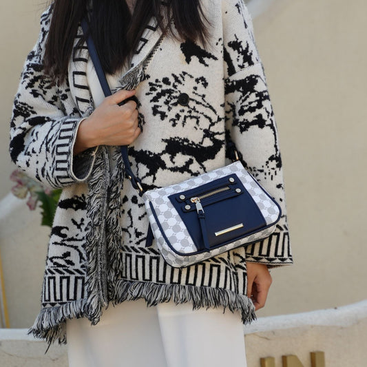 (navy)Essie Circular Print Crossbody Bag by Mia K - BagNook