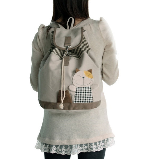 Happy Cat 100% Cotton Fabric Art School Backpack - BagNook