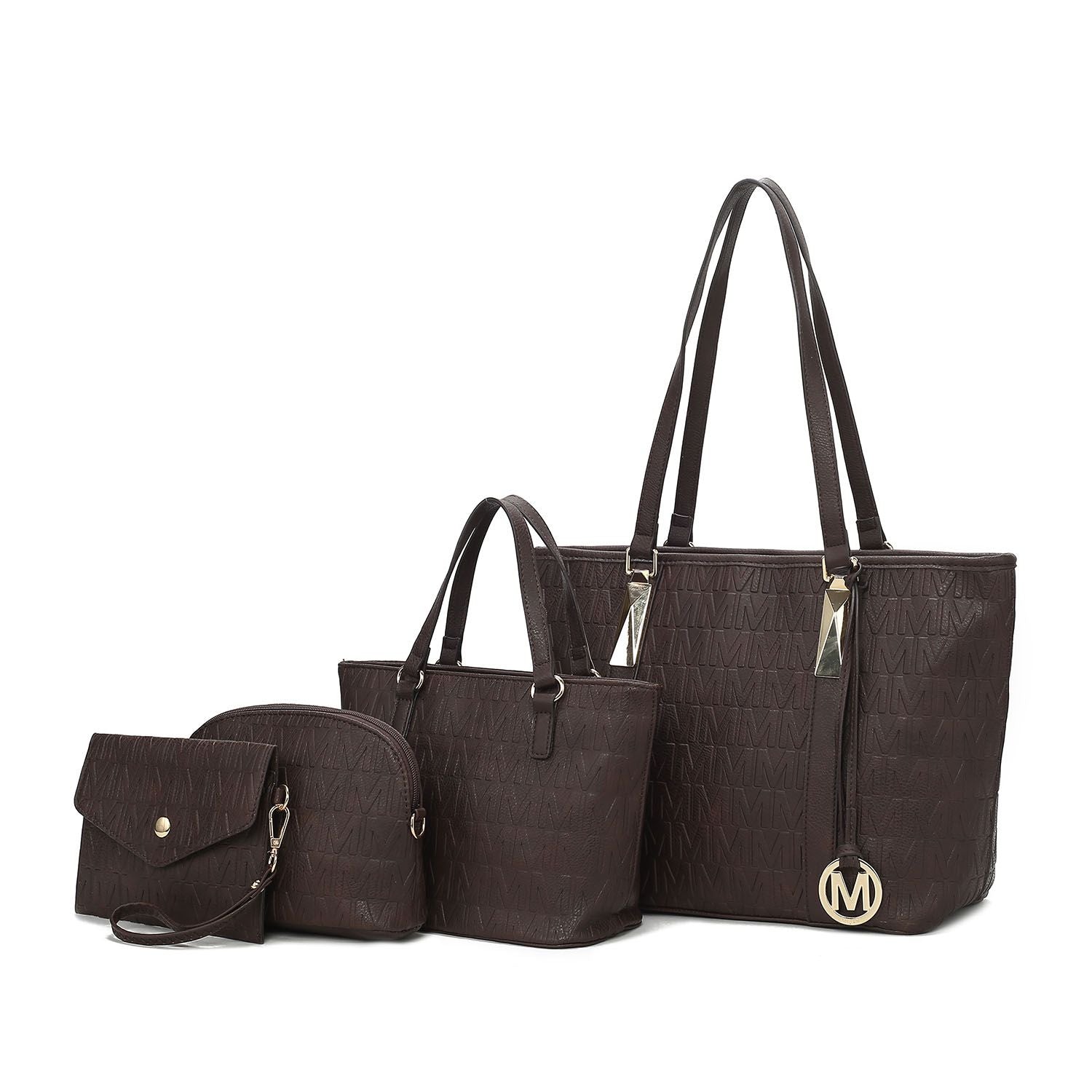 (chocolate)Arya 4pc Signature Vegan Leather Tote Bag Set by Mia K - BagNook