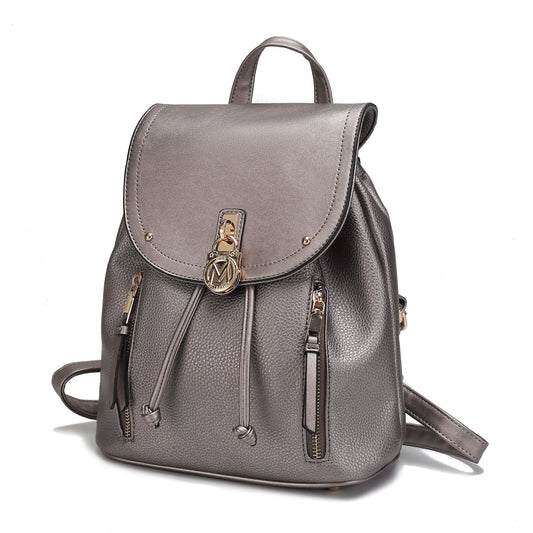 (pewter)Xandria V-Leather Backpack by Mia K - BagNook
